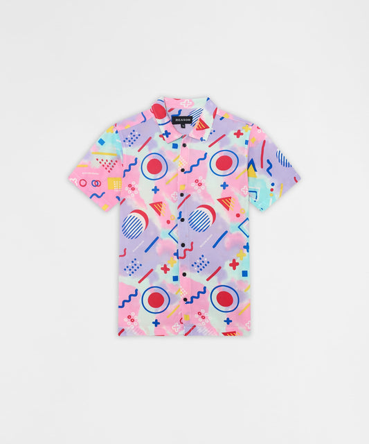 Reason Clothing Exclusive | Retro Geometric Viscose Button-Down Short Sleeve Shirt - Multicolor