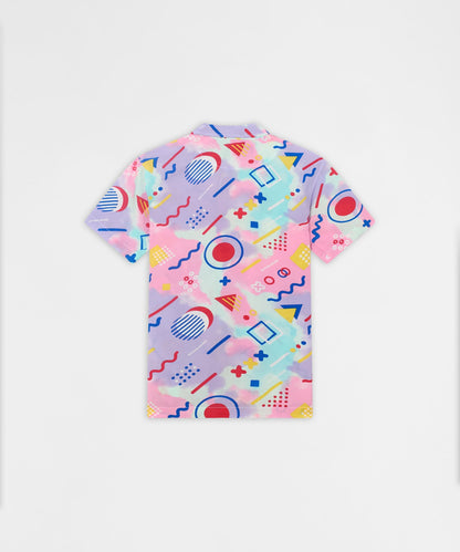Reason Clothing Exclusive | Retro Geometric Viscose Button-Down Short Sleeve Shirt - Multicolor