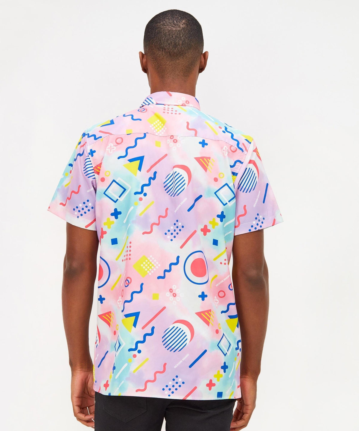 Reason Clothing Exclusive | Retro Geometric Viscose Button-Down Short Sleeve Shirt - Multicolor