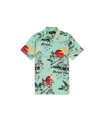 Reason Clothing Quality | Mount Fuji Viscose Button-Down Short Sleeve Shirt - Mint