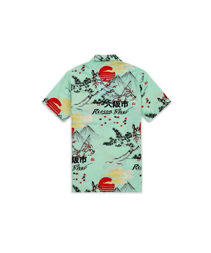 Reason Clothing Quality | Mount Fuji Viscose Button-Down Short Sleeve Shirt - Mint