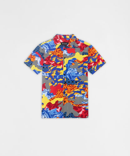 Reason Clothing Special Offer | Wavy Viscose Button-Down Short Sleeve Shirt - Multicolor