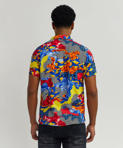 Reason Clothing Special Offer | Wavy Viscose Button-Down Short Sleeve Shirt - Multicolor
