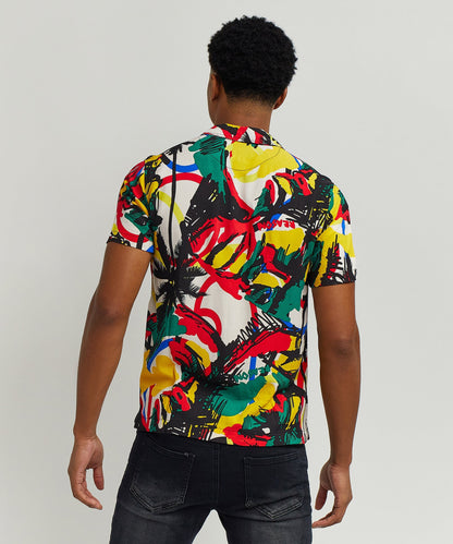 Reason Clothing Great Value | Abstract Viscose Button-Down Short Sleeve Shirt - Multicolor
