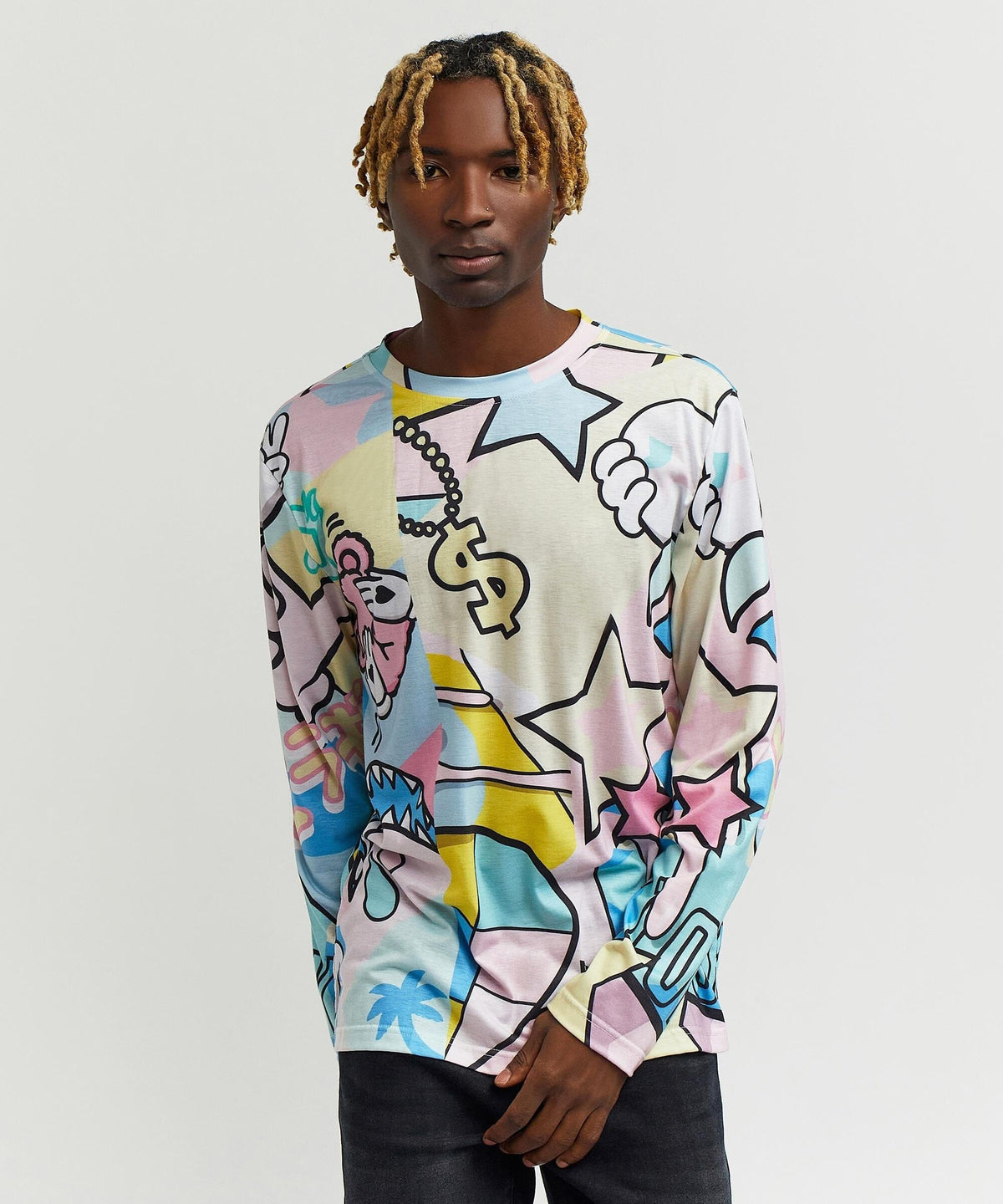 Reason Clothing Discount | Cartoon Allover Print Long Sleeve Tee