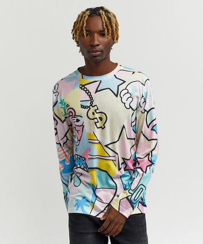 Reason Clothing Discount | Cartoon Allover Print Long Sleeve Tee