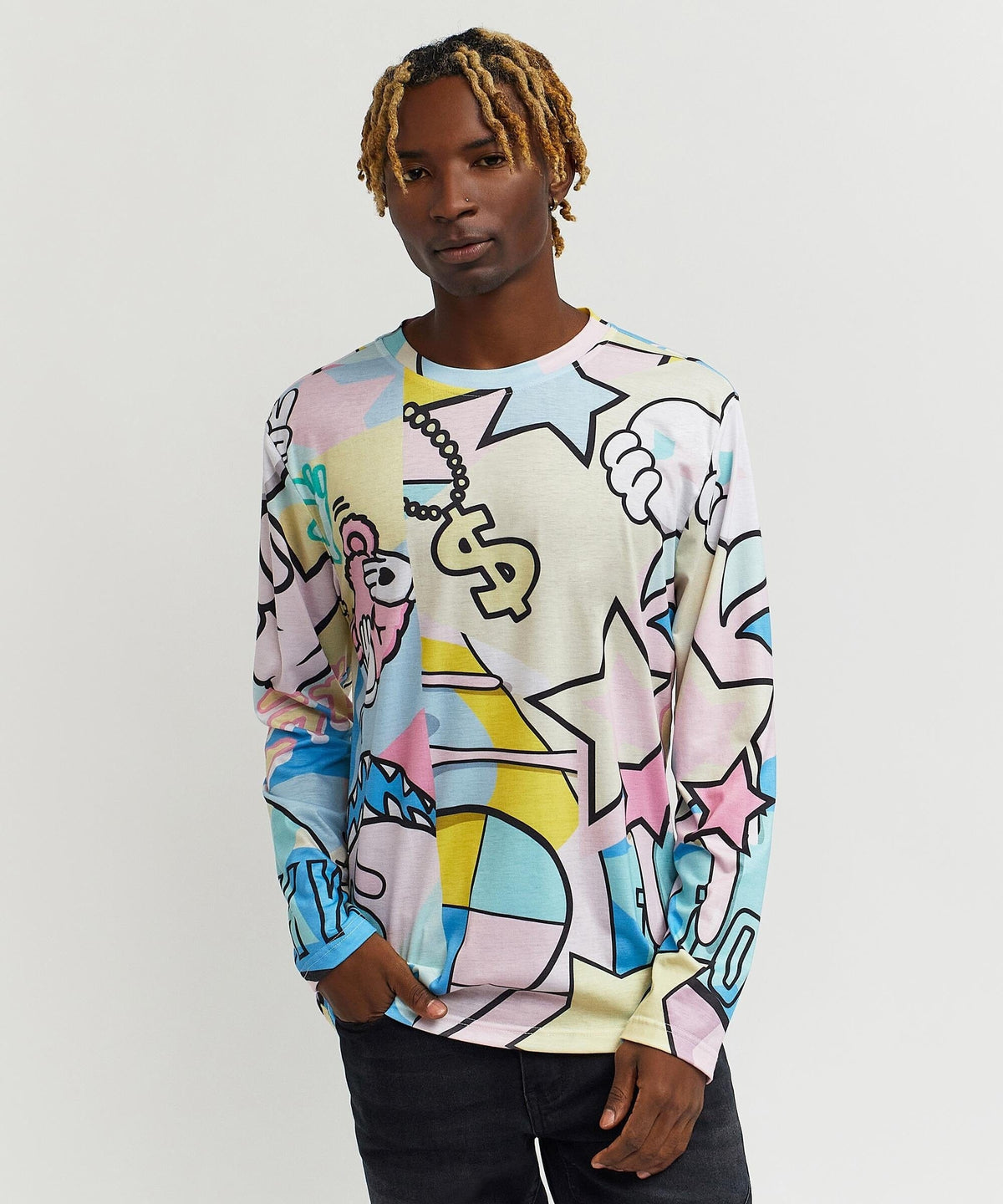 Reason Clothing Discount | Cartoon Allover Print Long Sleeve Tee