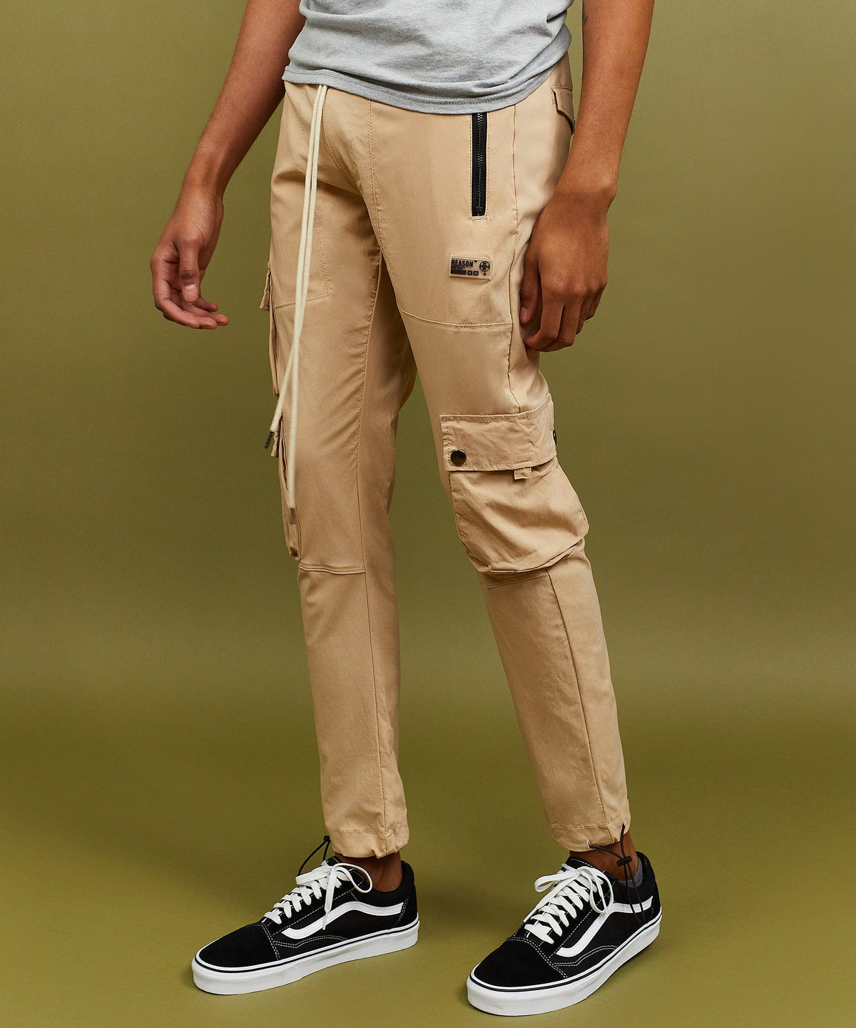 Reason Clothing Exclusive | Cargo Stretch Nylon Utility Khaki Pants
