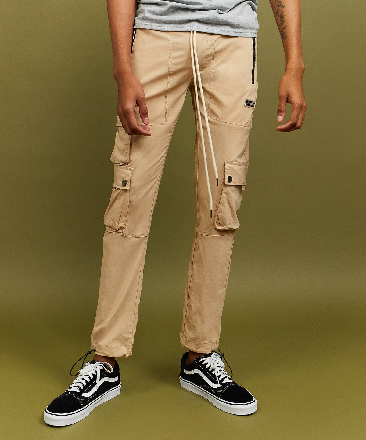 Reason Clothing Exclusive | Cargo Stretch Nylon Utility Khaki Pants