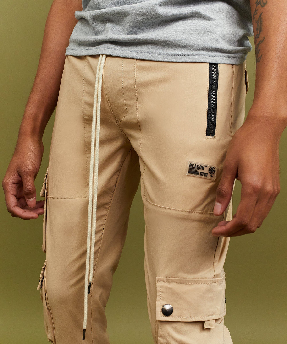 Reason Clothing Exclusive | Cargo Stretch Nylon Utility Khaki Pants