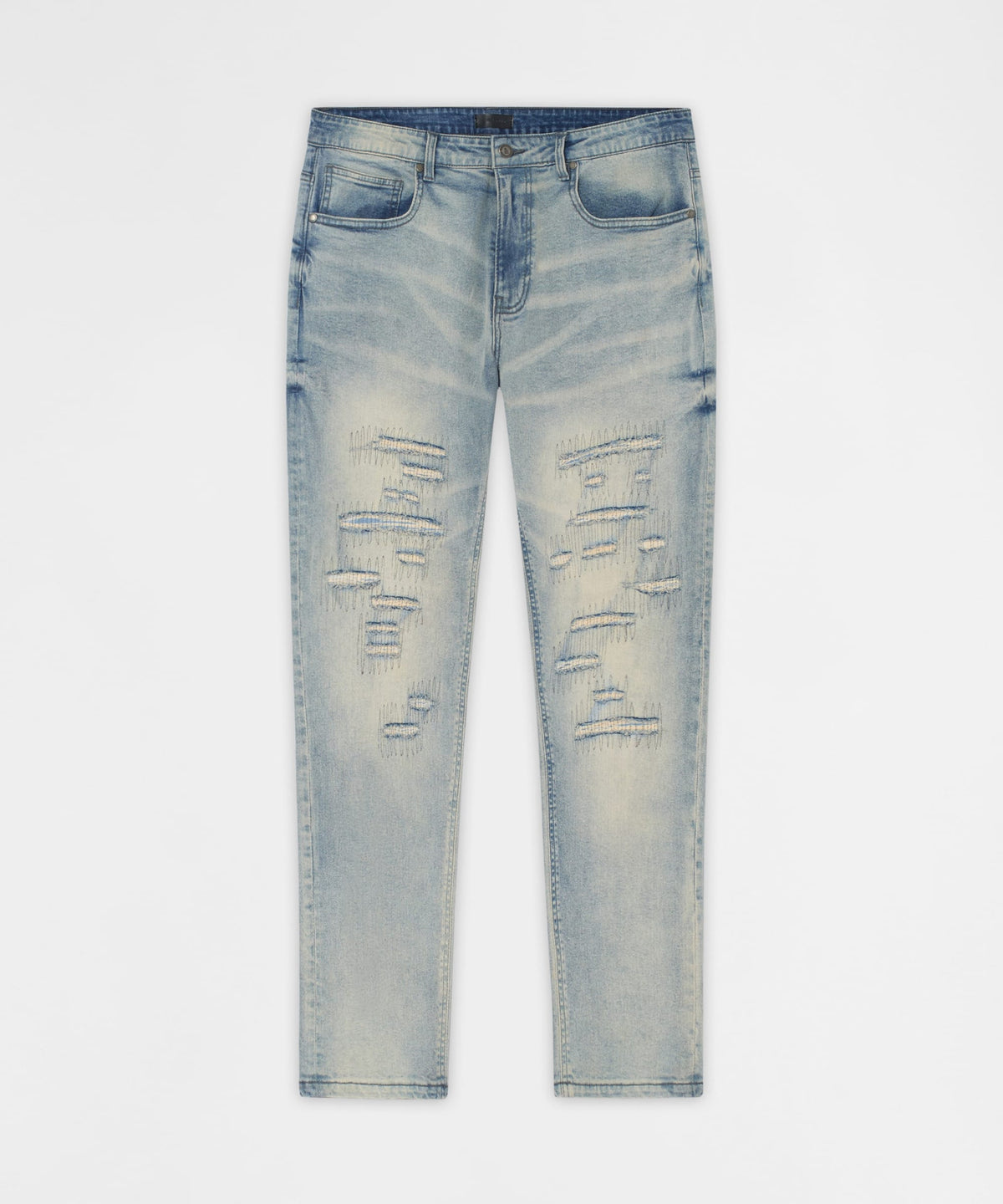 Reason Clothing Popular | Light Wash Repaired Denim Jeans - Blue
