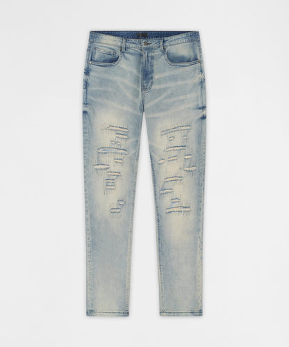 Reason Clothing Popular | Light Wash Repaired Denim Jeans - Blue
