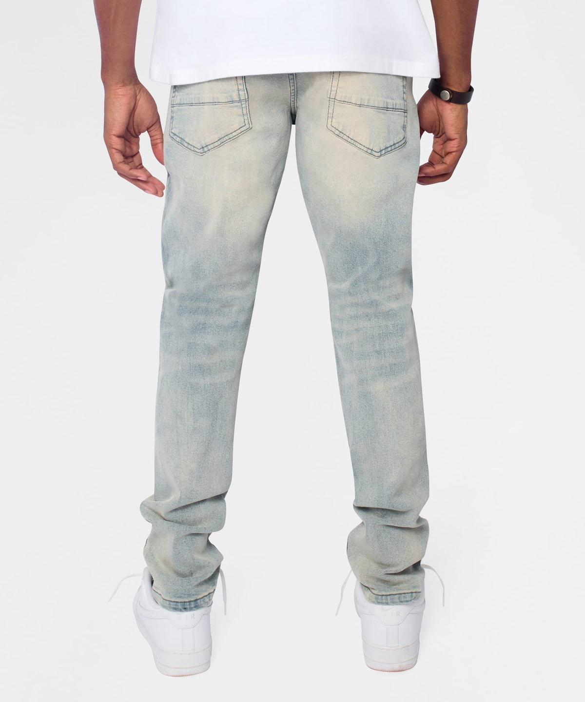 Reason Clothing Popular | Light Wash Repaired Denim Jeans - Blue