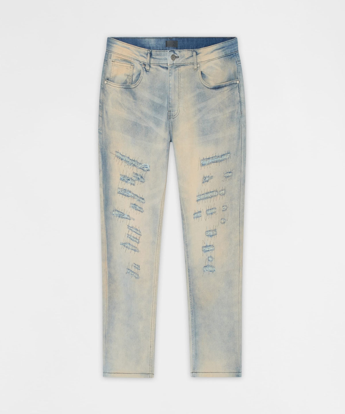 Reason Clothing Popular | Light Wash Repaired Denim Jeans - Blue