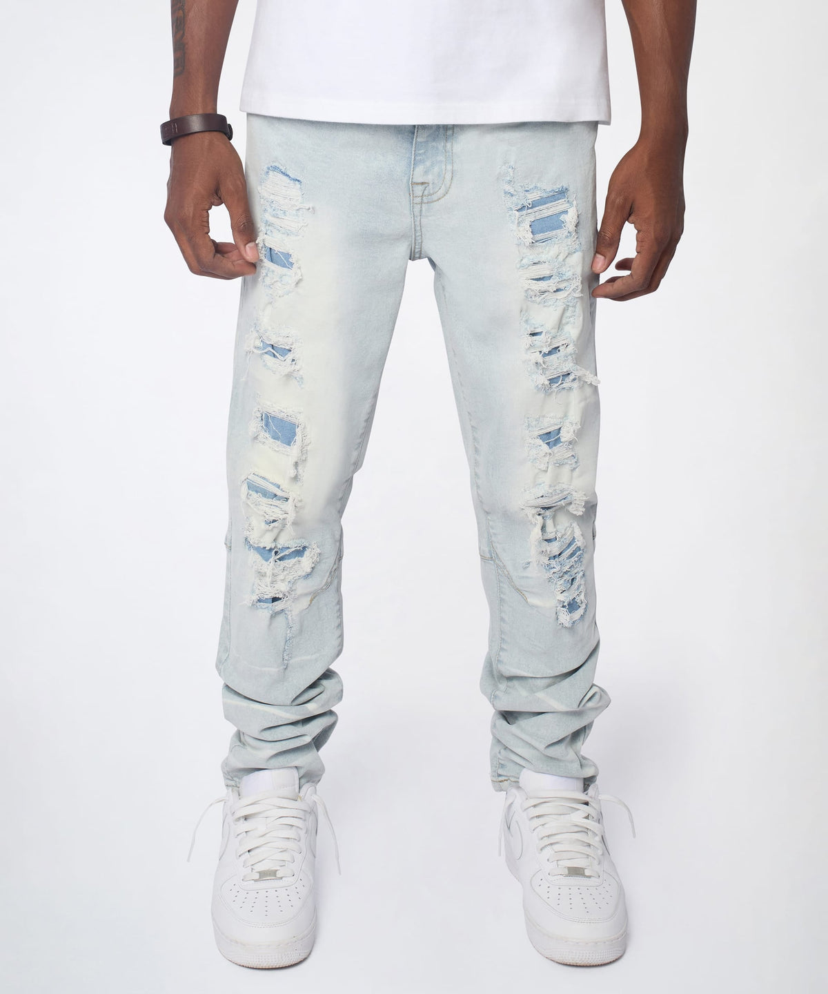 Reason Clothing Latest | Fracture Distressed Skinny Jeans - Light Blue