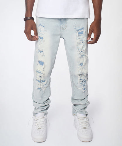 Reason Clothing Latest | Fracture Distressed Skinny Jeans - Light Blue