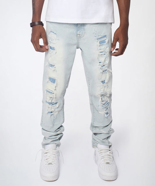 Reason Clothing Latest | Fracture Distressed Skinny Jeans - Light Blue