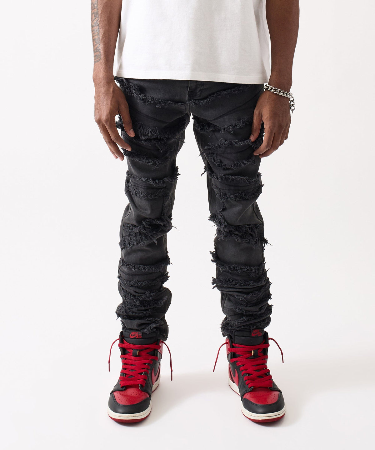 Reason Clothing Deals | Heavy Distressed Frayed Skinny Jean - Black