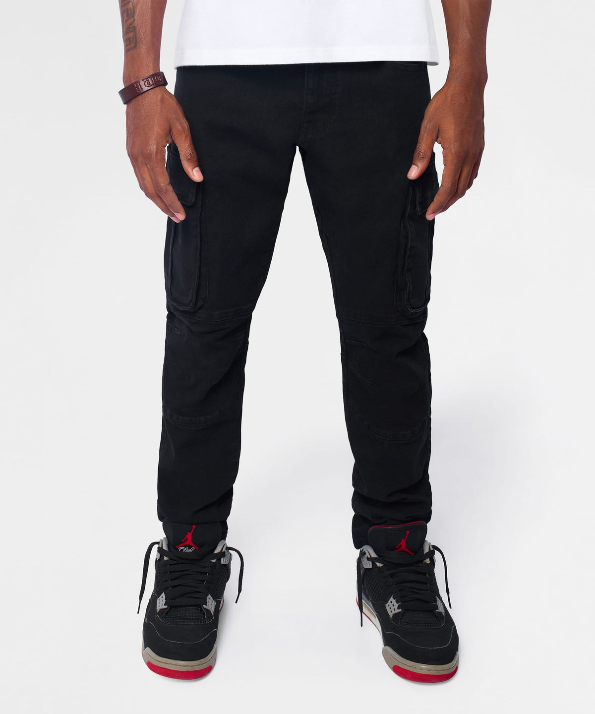 Reason Clothing Popular | Utility Cargo Denim Skinny Jeans - Black