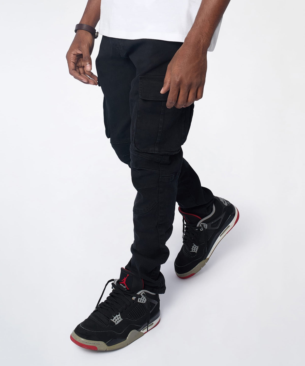 Reason Clothing Popular | Utility Cargo Denim Skinny Jeans - Black