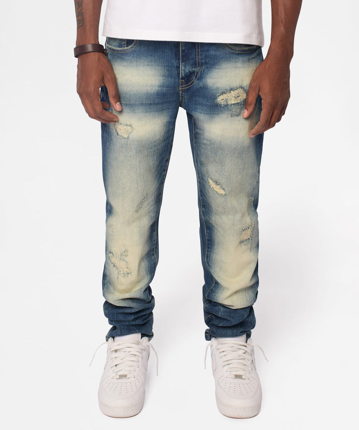Reason Clothing Trusted | Worn Wash Skinny Jeans - Dark Blue