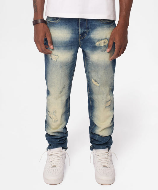 Reason Clothing Trusted | Worn Wash Skinny Jeans - Dark Blue