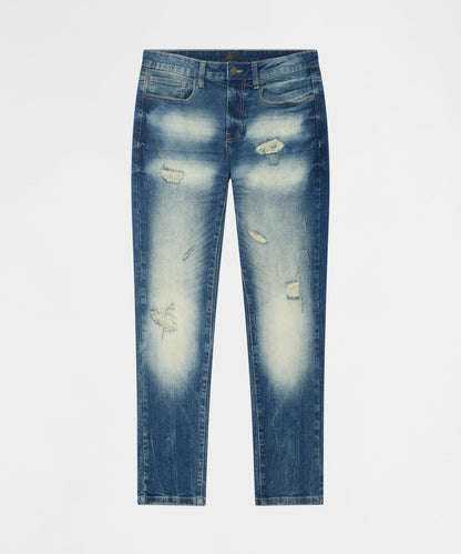 Reason Clothing Trusted | Worn Wash Skinny Jeans - Dark Blue
