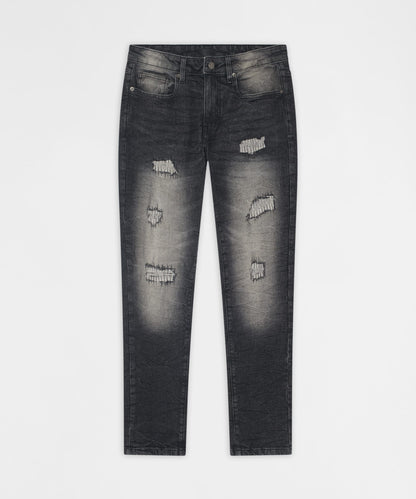 Reason Clothing Trusted | Smokey Distressed Skinny Jeans - Grey