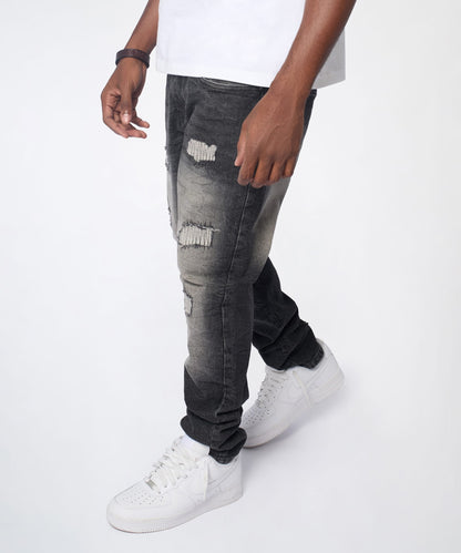 Reason Clothing Trusted | Smokey Distressed Skinny Jeans - Grey