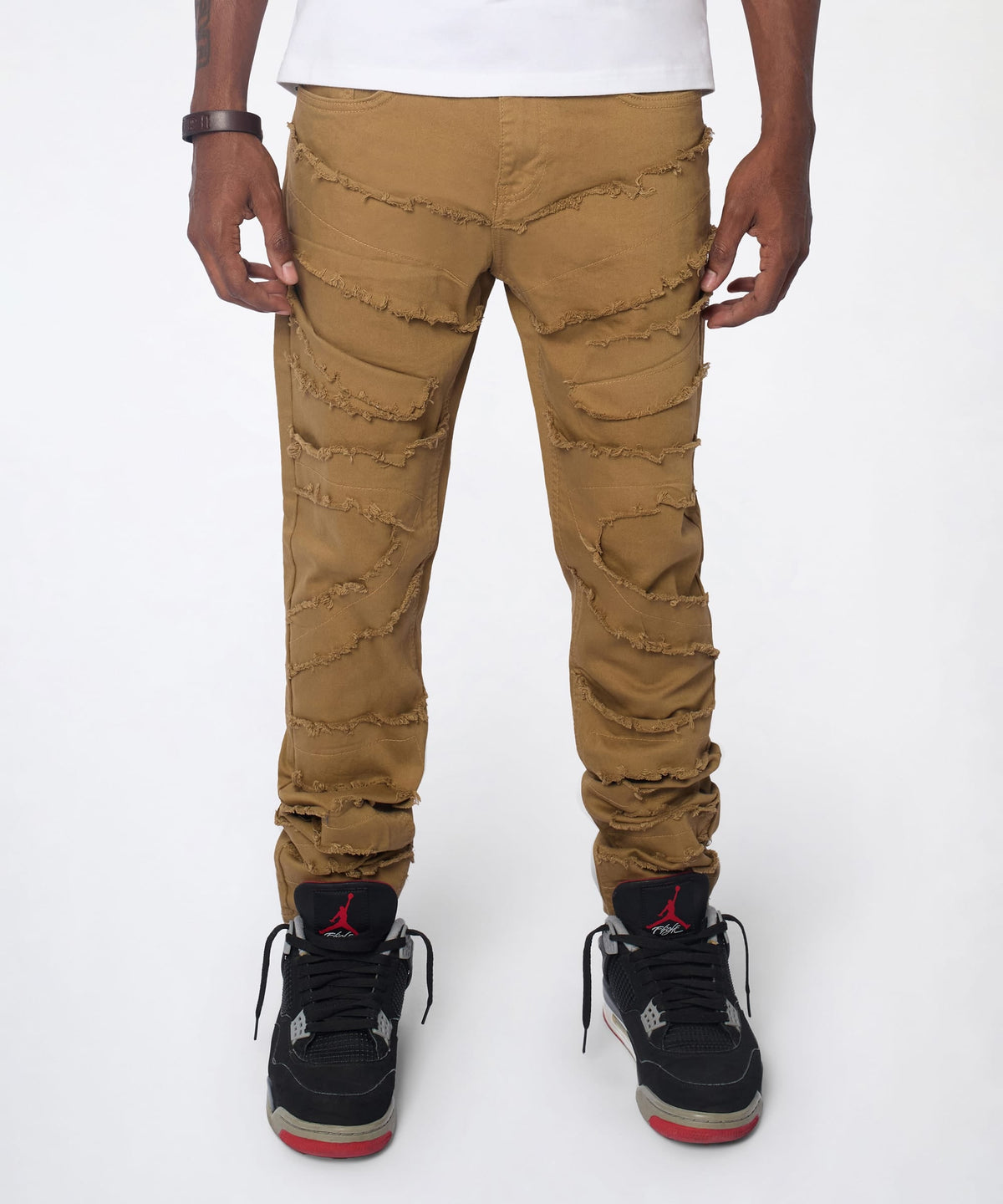 Reason Clothing Essential | Heavy Distressed Frayed Skinny Jean - Khaki