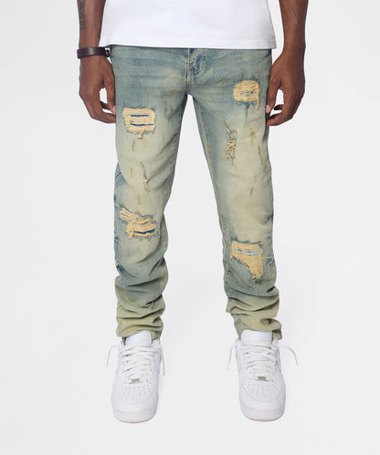 Reason Clothing New | Weekender Distressed Skinny Jeans - Medium Indigo
