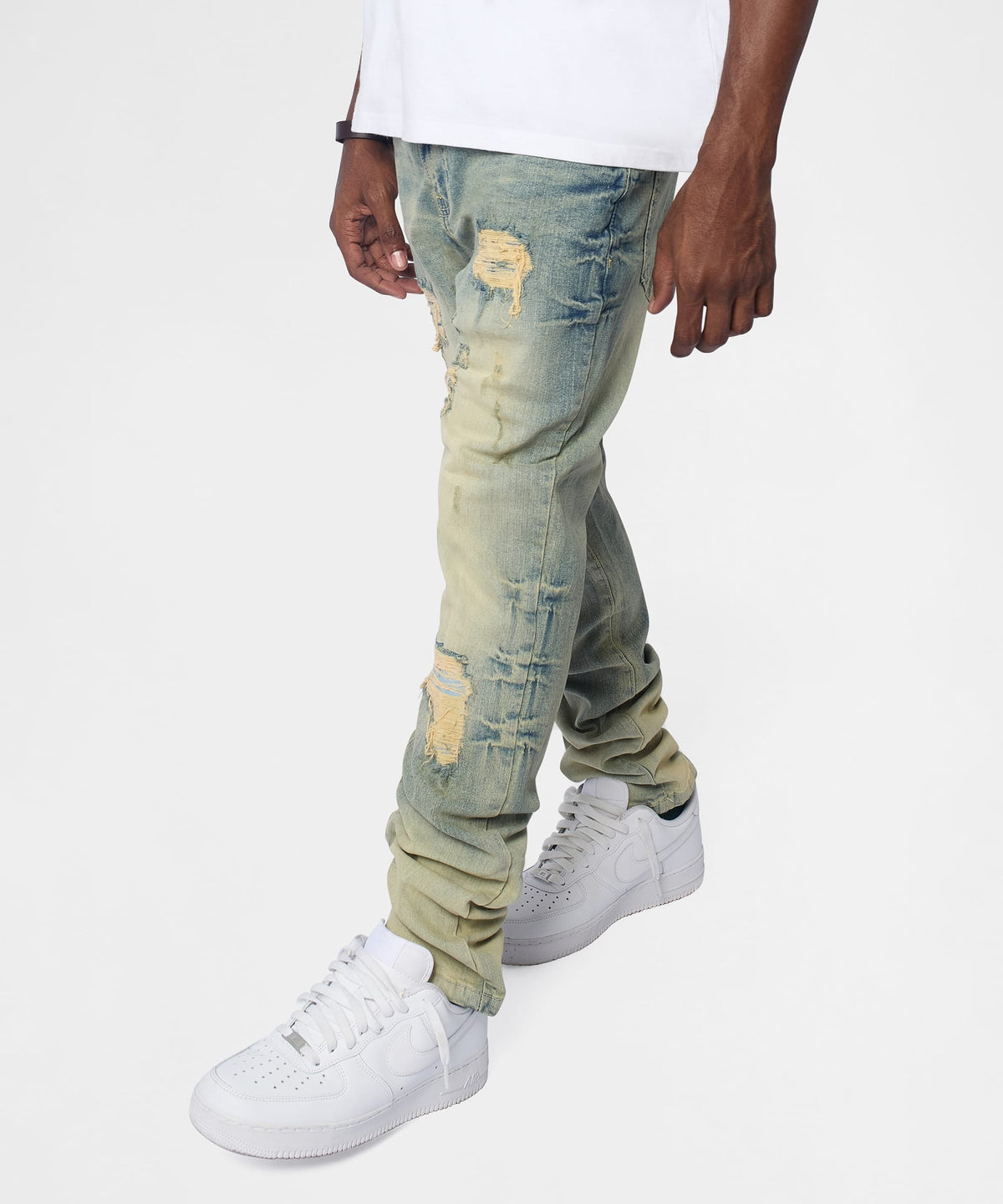Reason Clothing New | Weekender Distressed Skinny Jeans - Medium Indigo