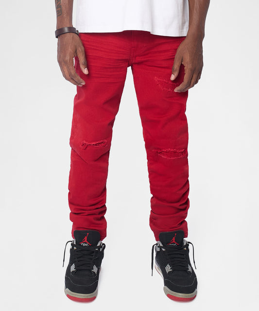 Reason Clothing Top Pick | Classic Denim Ripped Skinny Jeans - Red
