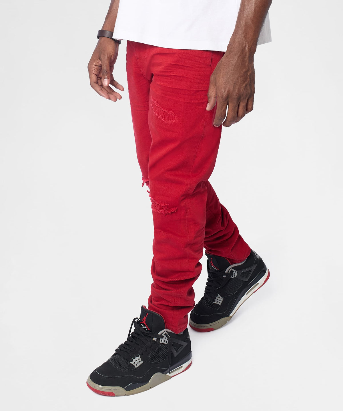 Reason Clothing Top Pick | Classic Denim Ripped Skinny Jeans - Red