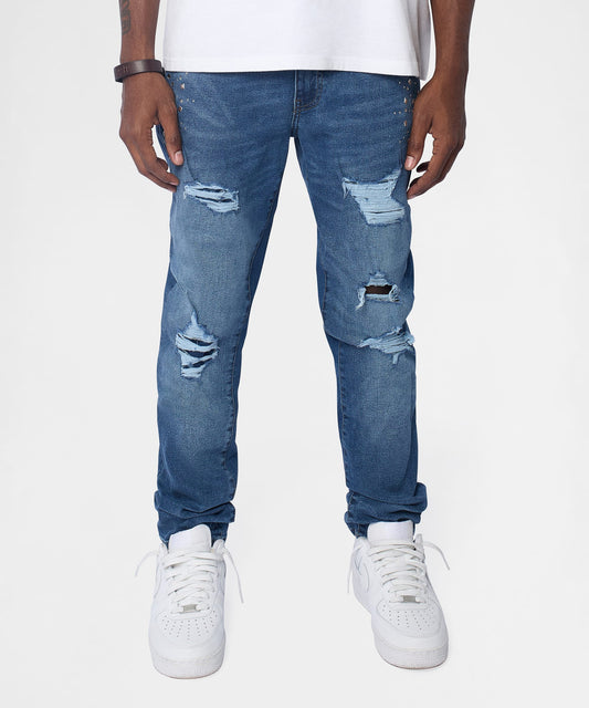 Reason Clothing Everyday | Starburst Studded Skinny Jeans - Blue