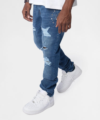 Reason Clothing Everyday | Starburst Studded Skinny Jeans - Blue