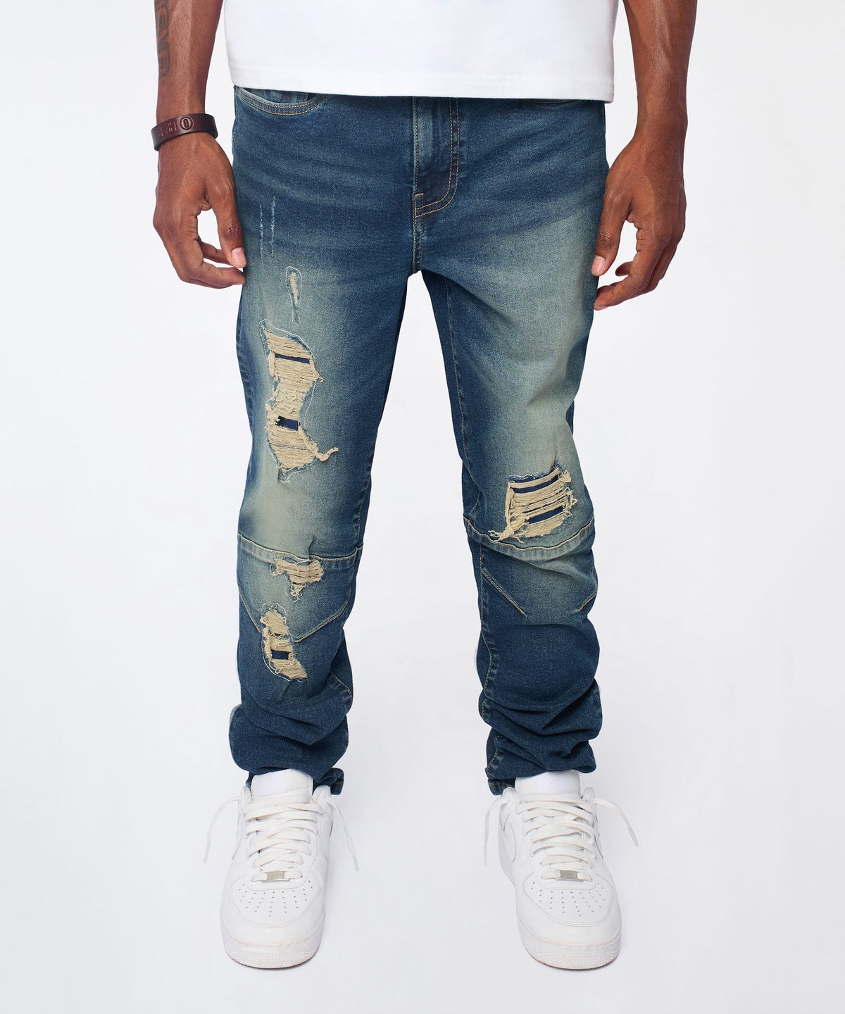 Reason Clothing Best Price | Moto Distressed Skinny Jeans - Blue