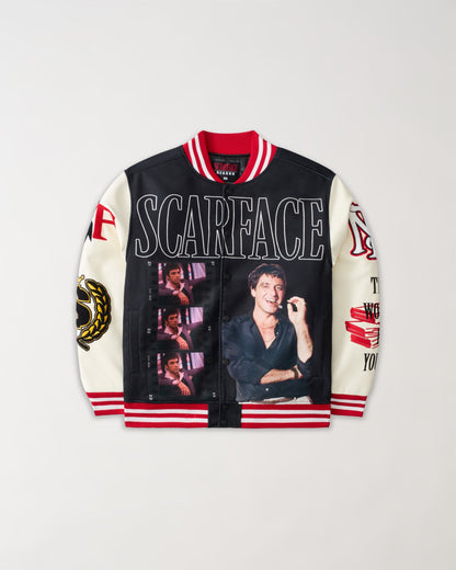Reason Clothing Best Price | Scarface Power PU Sleeves Varsity Jacket - Black