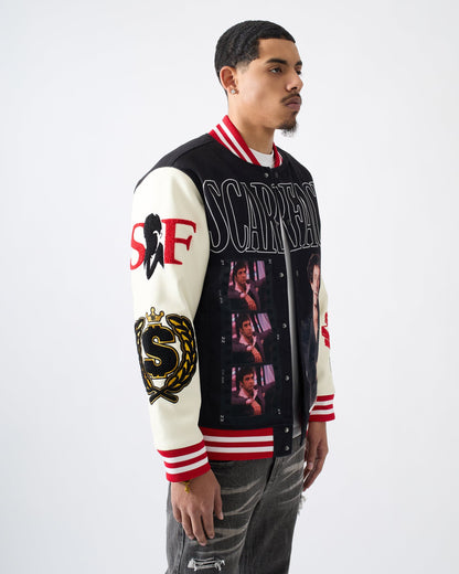 Reason Clothing Best Price | Scarface Power PU Sleeves Varsity Jacket - Black