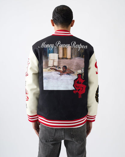 Reason Clothing Best Price | Scarface Power PU Sleeves Varsity Jacket - Black