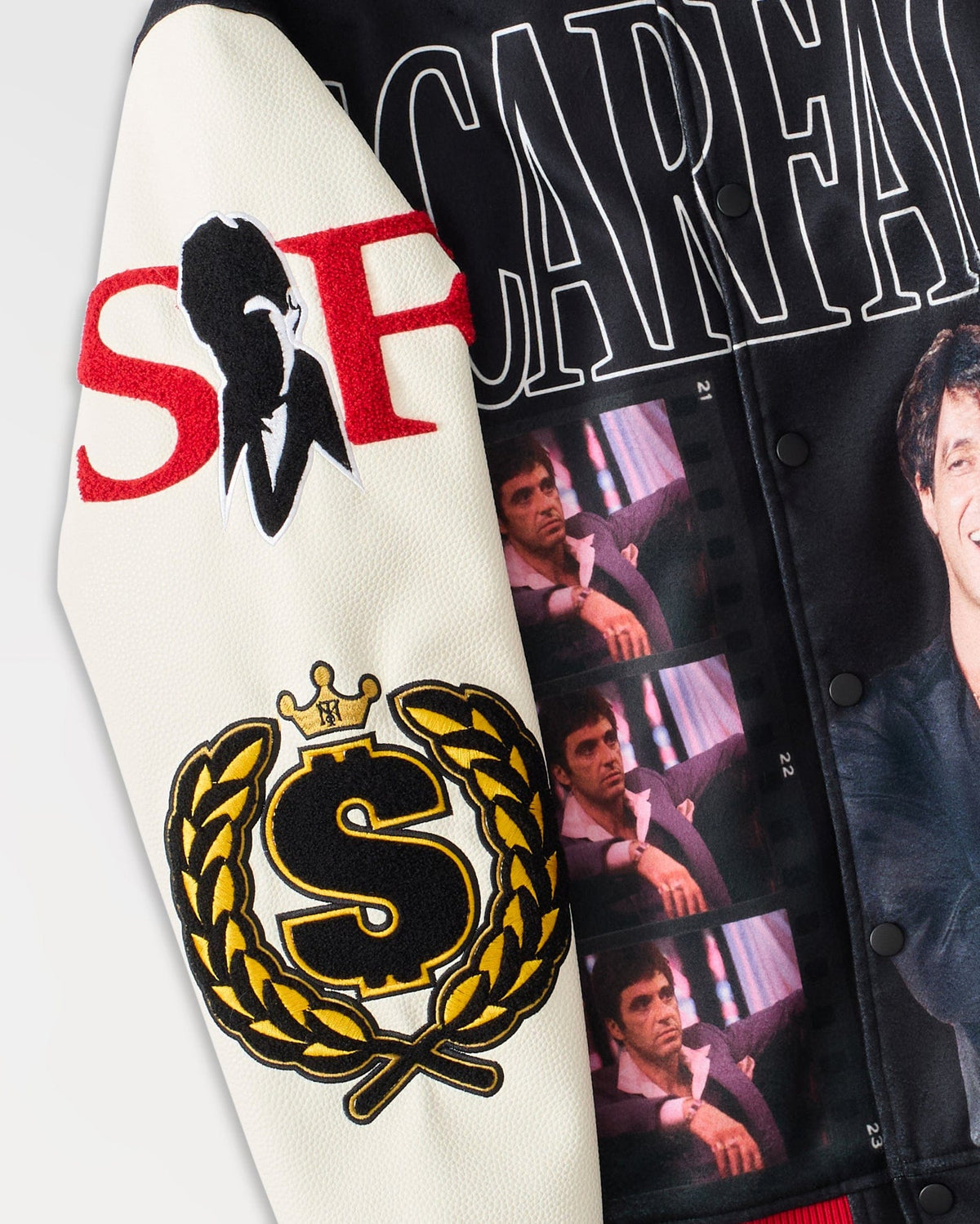 Reason Clothing Best Price | Scarface Power PU Sleeves Varsity Jacket - Black