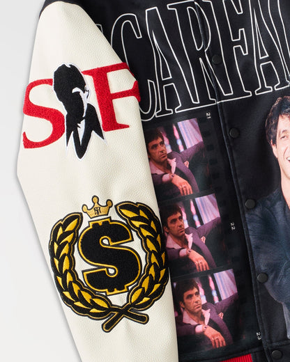 Reason Clothing Best Price | Scarface Power PU Sleeves Varsity Jacket - Black