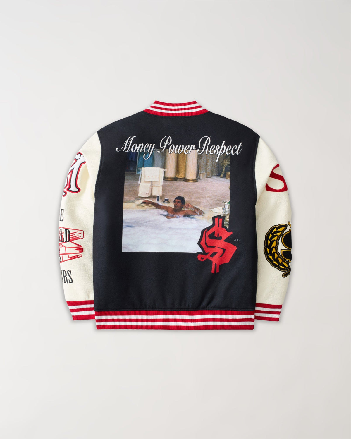 Reason Clothing Best Price | Scarface Power PU Sleeves Varsity Jacket - Black