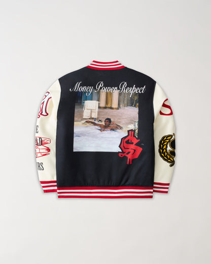 Reason Clothing Best Price | Scarface Power PU Sleeves Varsity Jacket - Black