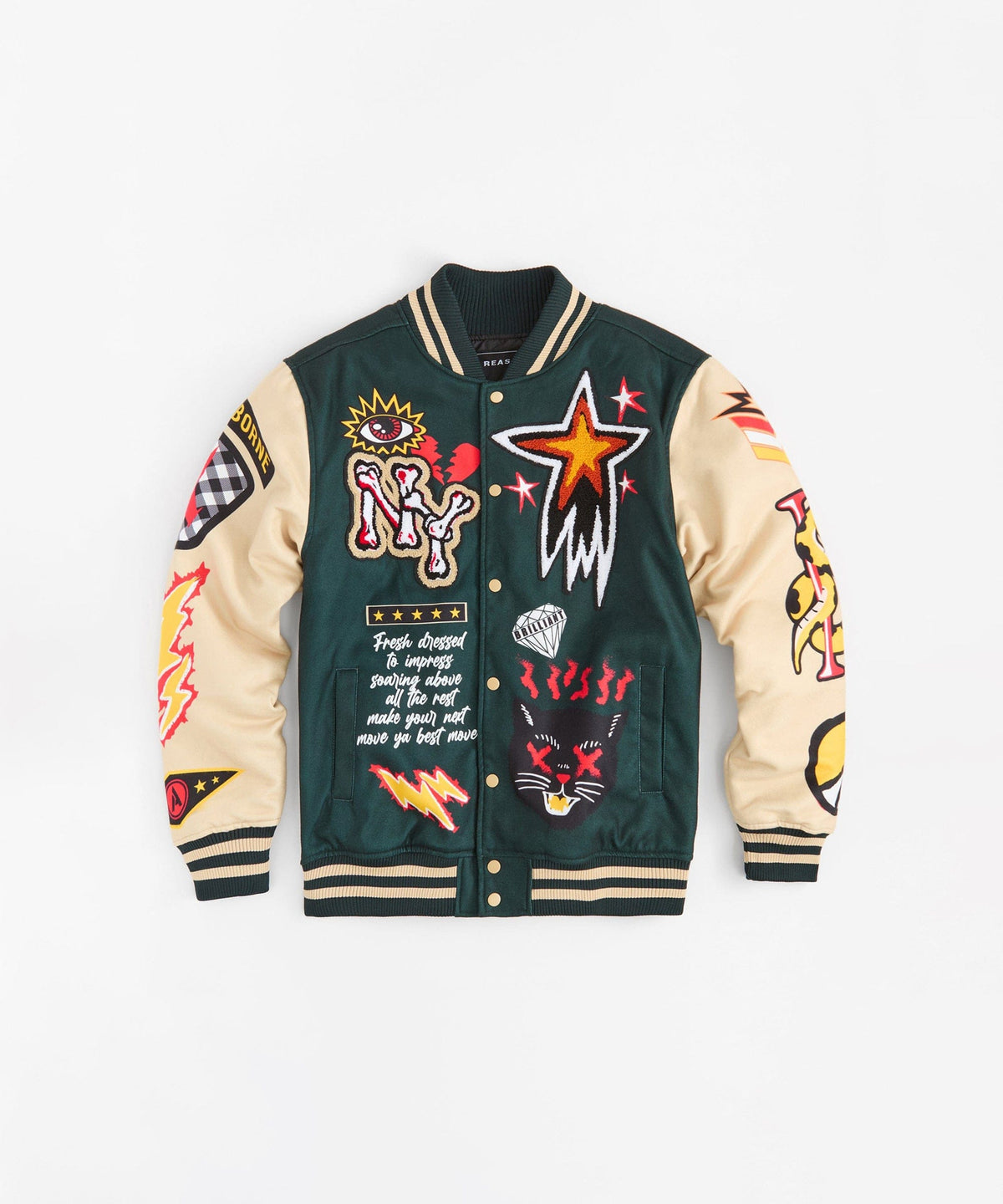 Reason Clothing Value | Super Fly Chenille Varsity Jacket - Green