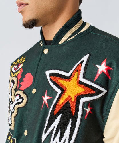 Reason Clothing Value | Super Fly Chenille Varsity Jacket - Green