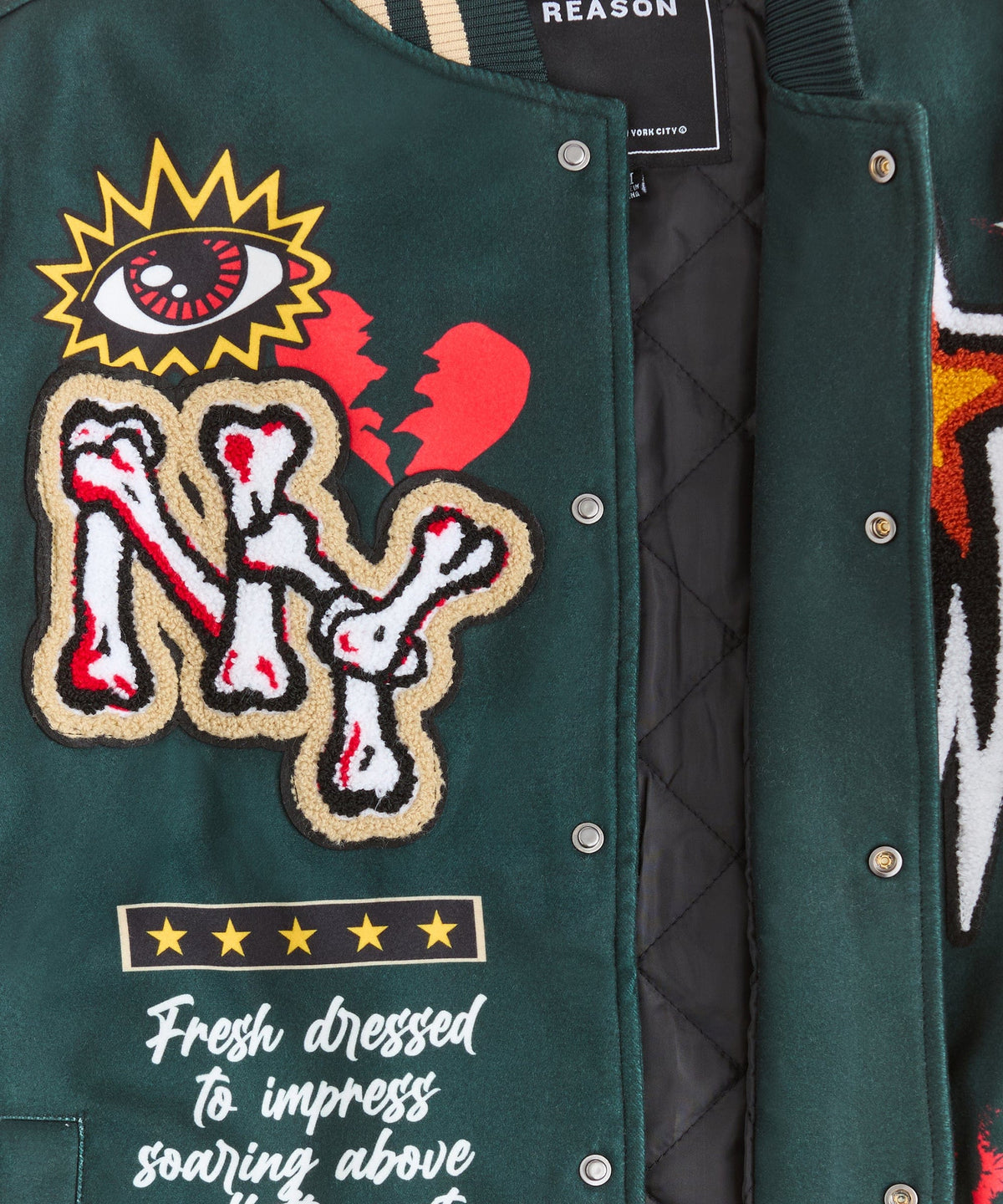 Reason Clothing Value | Super Fly Chenille Varsity Jacket - Green