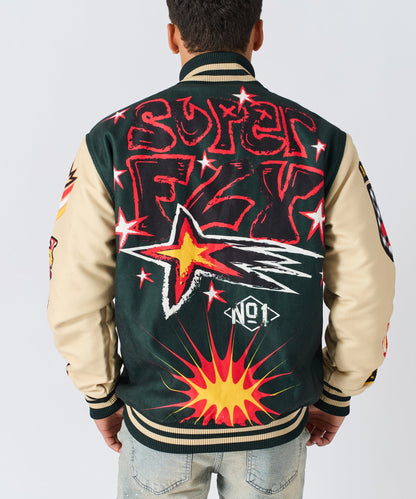 Reason Clothing Value | Super Fly Chenille Varsity Jacket - Green