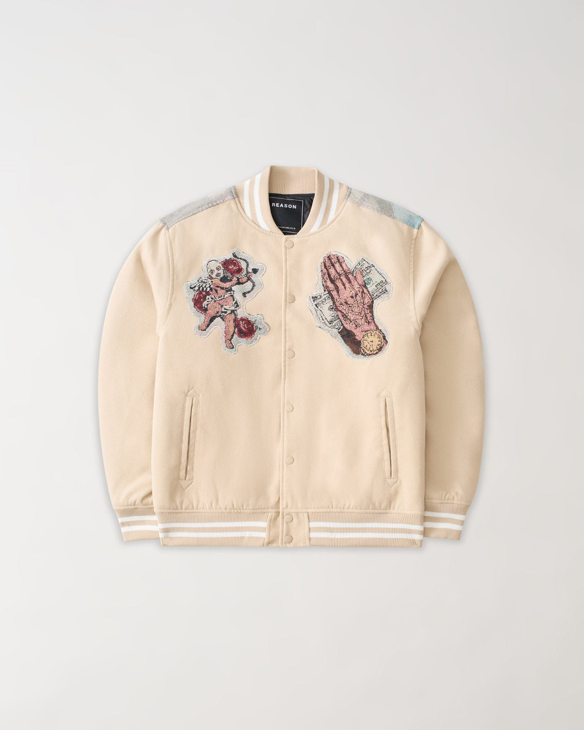 Reason Clothing Great Value | Cherub Tapestry Varsity Jacket - Khaki