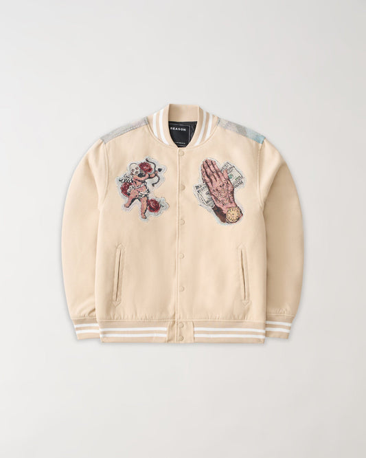 Reason Clothing Great Value | Cherub Tapestry Varsity Jacket - Khaki